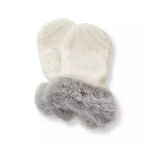 Janie and Jack Baby Girls Size 6-12 Months Faux Fur Trim Mittens in Ivory $24